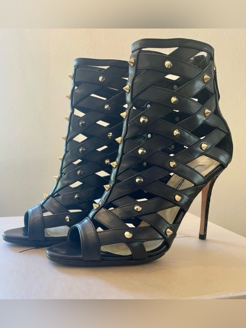NWOT Brian Atwood Open Toe Gold Spike Bootie Sz 6/36
